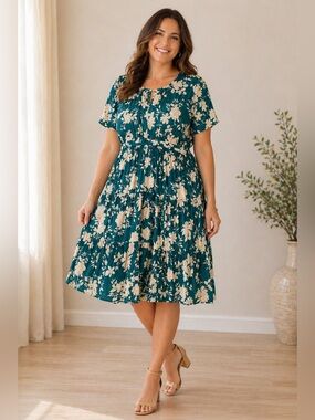 Torrid Floral Teal Tiered Midi Dress Size 4 (4X/26) NWT Boho Cottagecore Flowy
